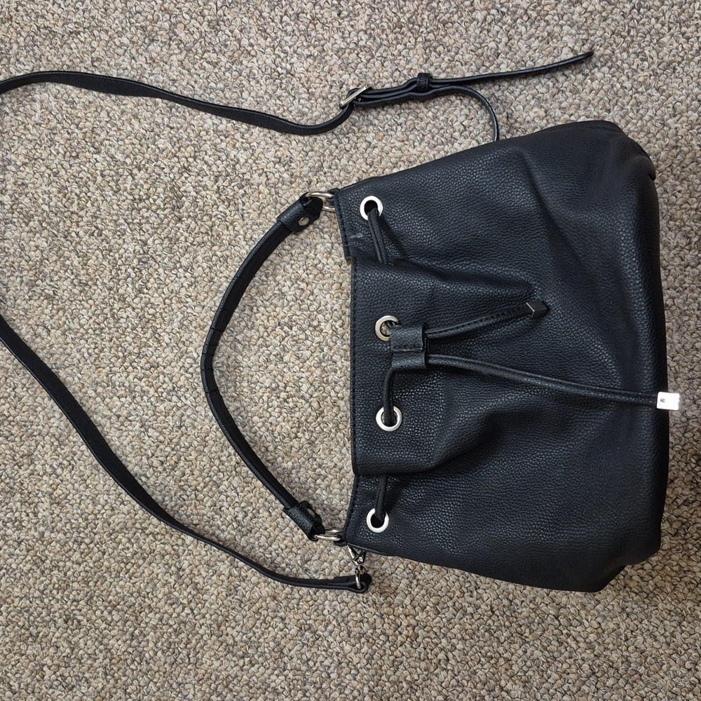 Nine West Black Drawstring Bucket Hand Bag Crossbody Purse